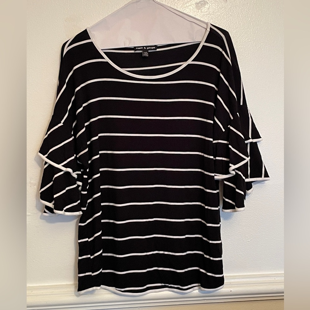 Cable & Gauge Black Blouse with White Stripes